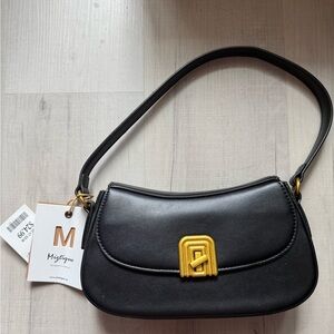 Mystique Boutique Black Shoulder Bag with Gold Accent Clasp